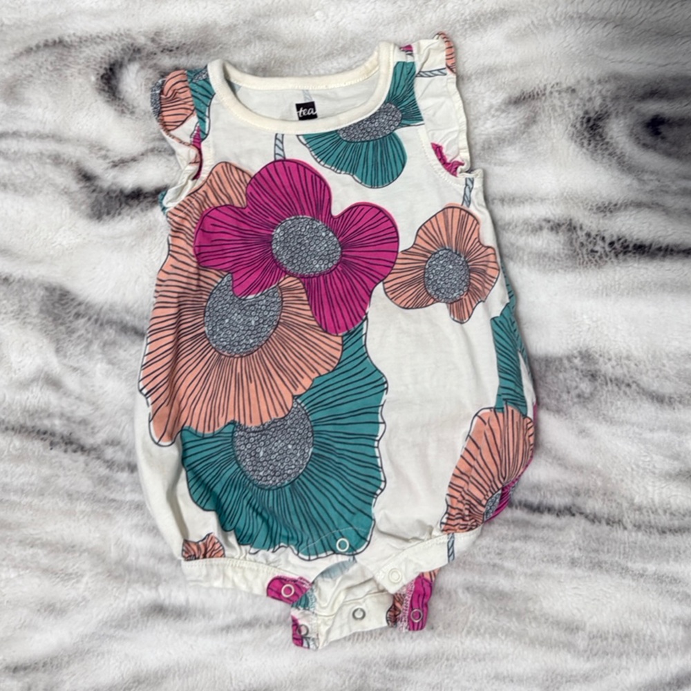 Tea Collection Floral Bodysuit - Pink, Orange, Teal